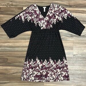 Soma Intimates Black  Purple Floral Dress XS Empire Waist Flowy Dolman Sleeves